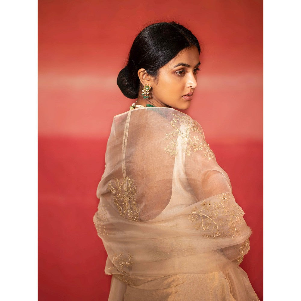 DEEPTHEE Metallic Jaal Hand Embroidered Short Kurti & Sharara with Dupatta (Set of 3)