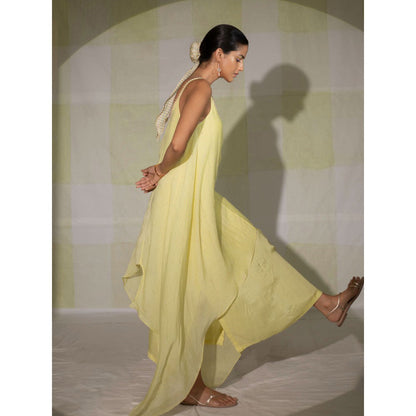 DEEPTHEE Lemon Yellow Hand Embroidered Slip Dress