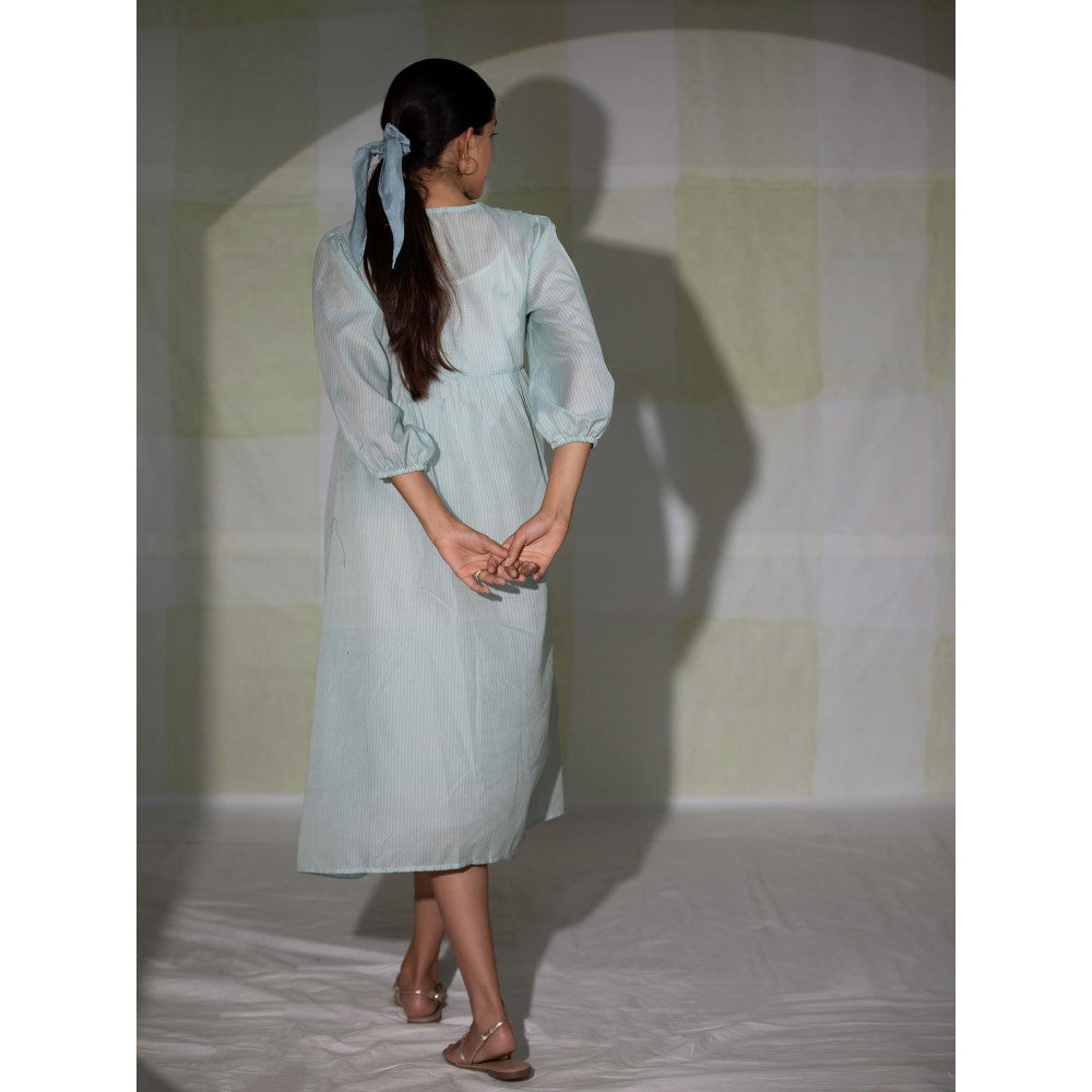 DEEPTHEE Icy Blue Hand Embroidered Gathered Dress