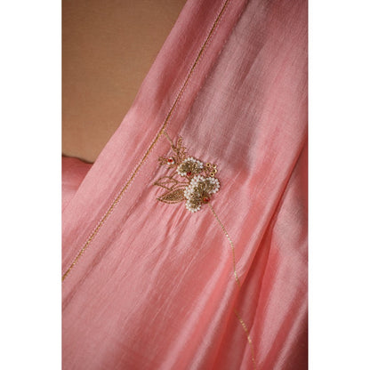 DEEPTHEE Chalk Pink Hand Embroidered Phool Guchha Saree with Bralette Stitched Blouse