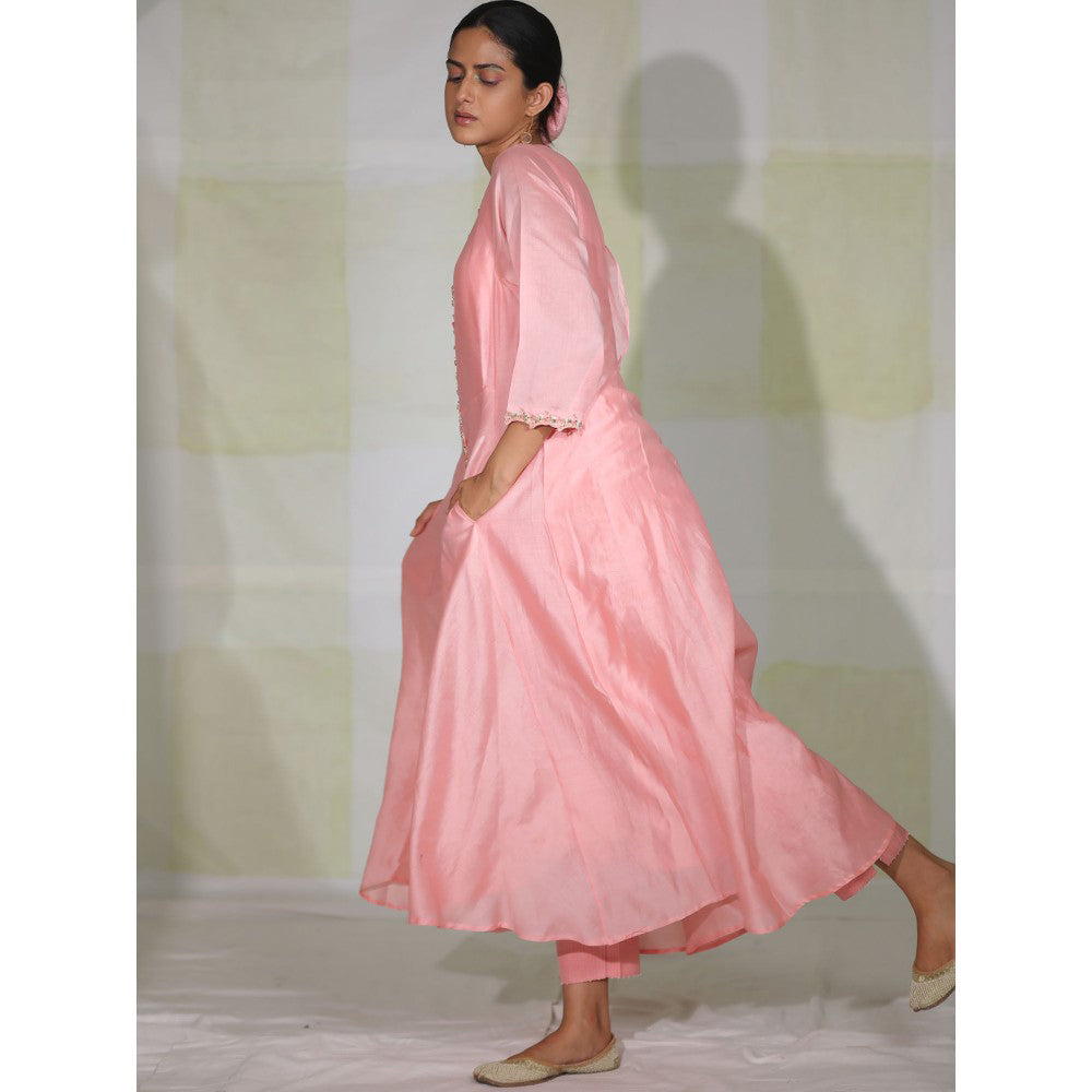 DEEPTHEE Chalk Pink High-Low Pocket Anarkali Kurta