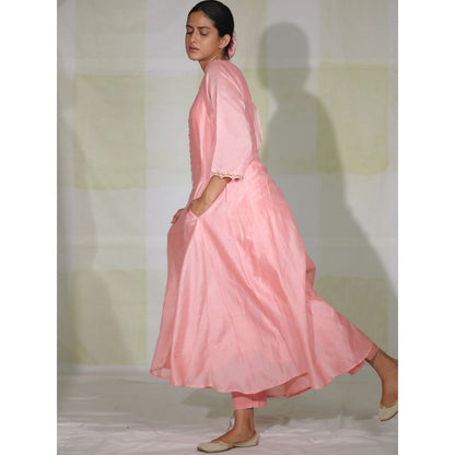 DEEPTHEE Chalk Pink High-Low Pocket Anarkali Kurta