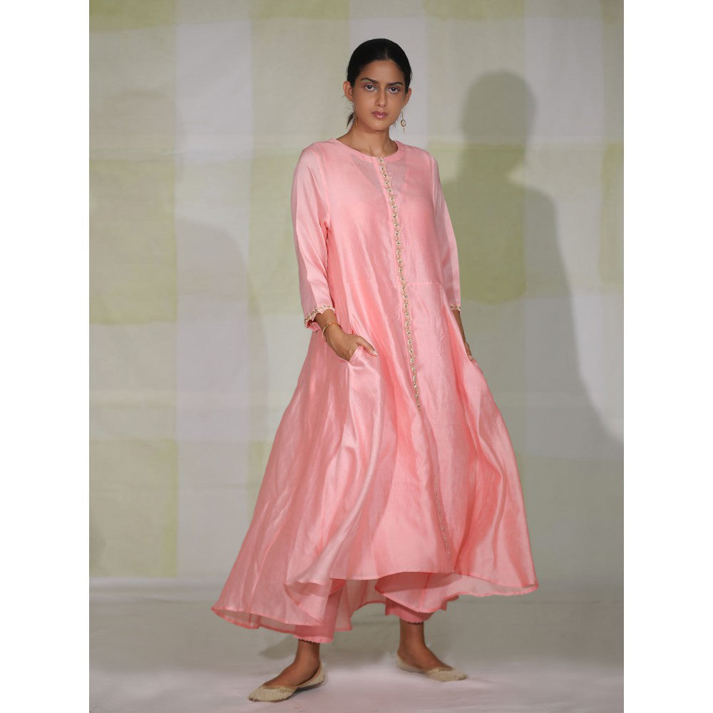 DEEPTHEE Chalk Pink High-Low Pocket Anarkali Kurta