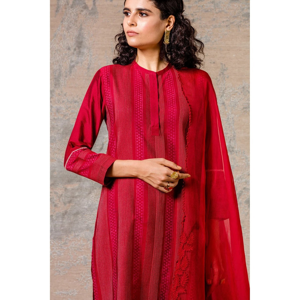 Devnaagri Maroon Pin Tuck Kurta and Palazzo with Dupatta (Set of 3)