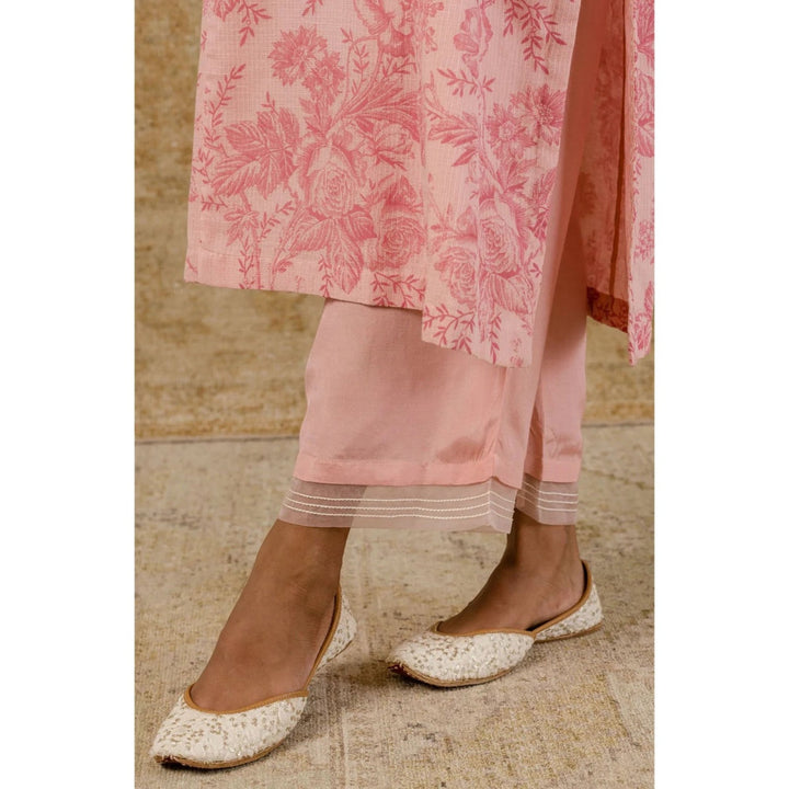 Devnaagri Blush Pink Block Printed Kurta and Palazzo with Dupatta (Set of 3)