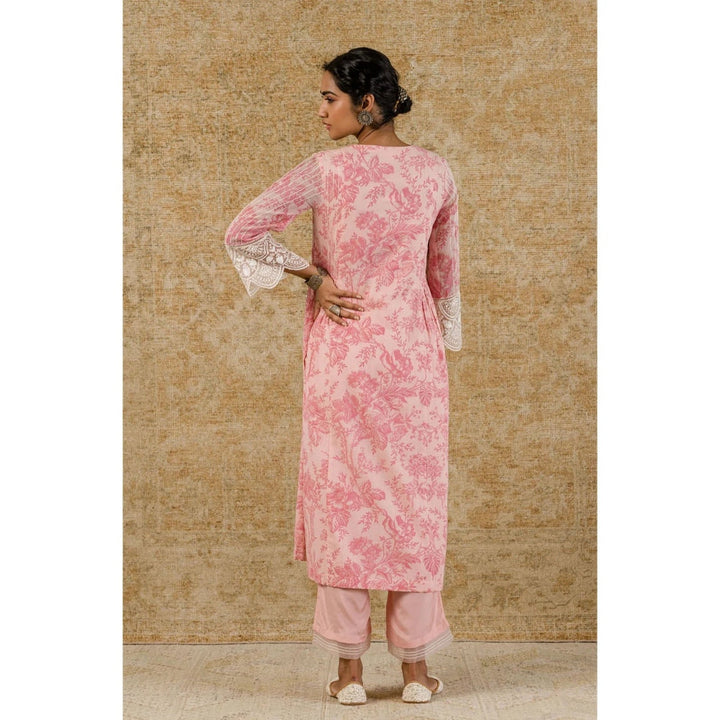 Devnaagri Blush Pink Block Printed Kurta and Palazzo with Dupatta (Set of 3)