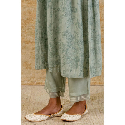Devnaagri Sage Green Block Printed Kurta and Palazzo with Dupatta (Set of 3)