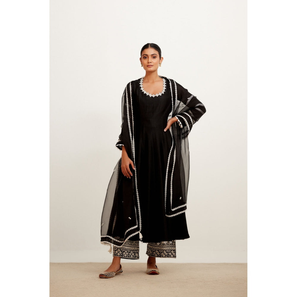 Devnaagri Black Chanderi Anarkali and Pant with Dupatta (Set of 3)