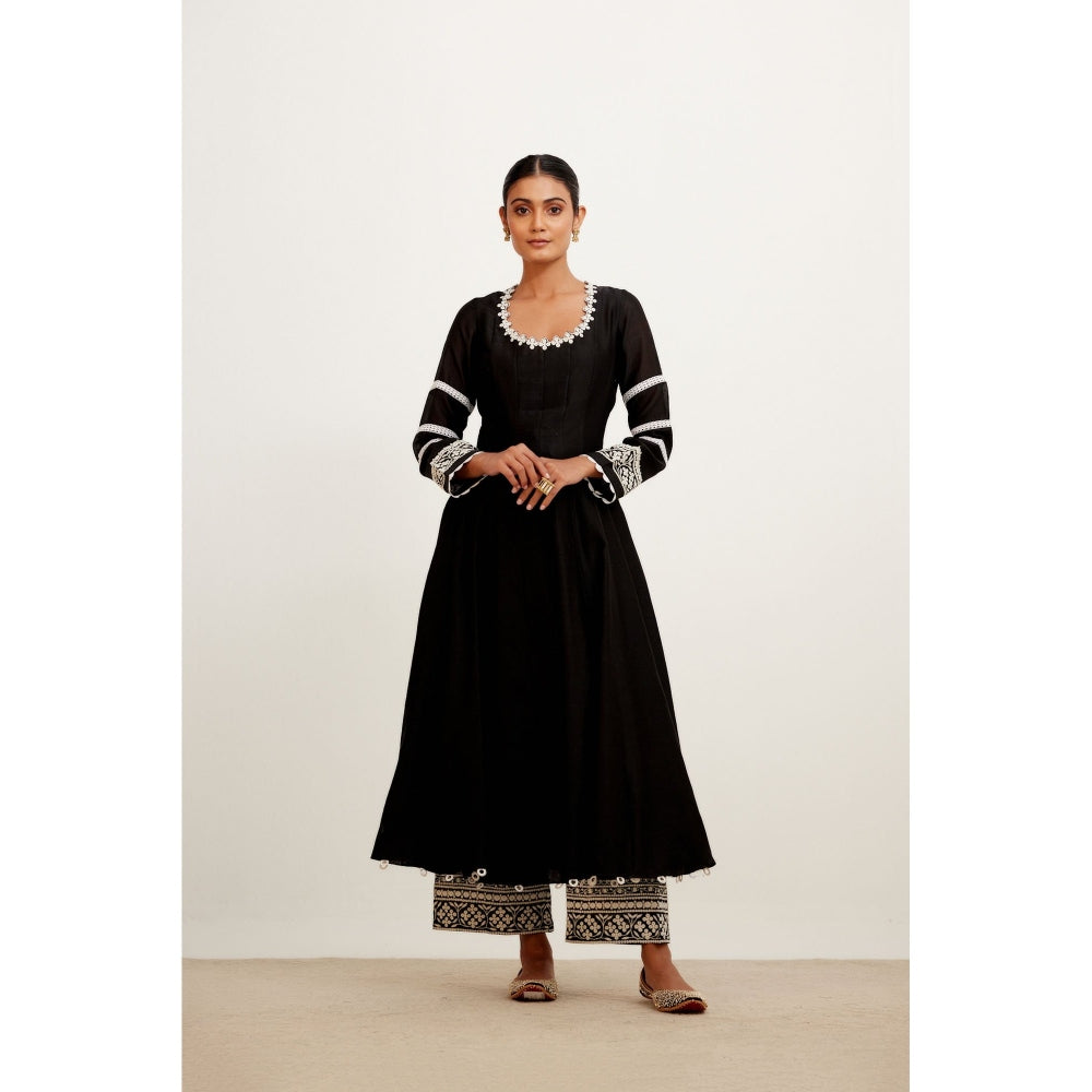 Devnaagri Black Chanderi Anarkali and Pant with Dupatta (Set of 3)