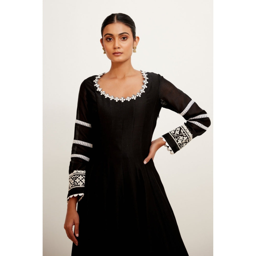 Devnaagri Black Chanderi Anarkali and Pant with Dupatta (Set of 3)