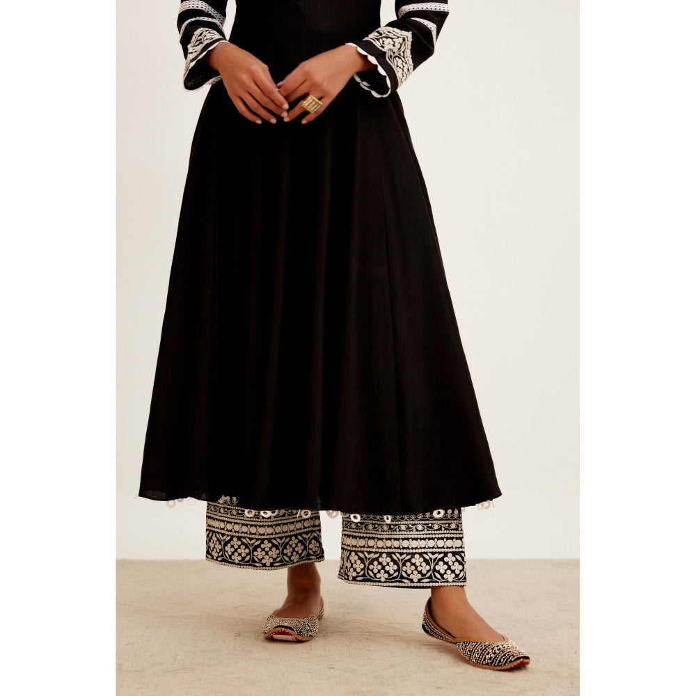 Devnaagri Black Chanderi Anarkali and Pant with Dupatta (Set of 3)