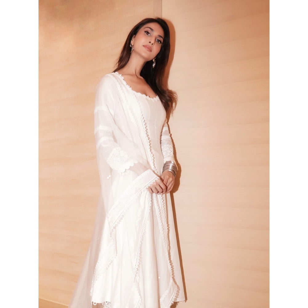 Devnaagri Ivory Chanderi Anarkali and Pant with Dupatta (Set of 3)