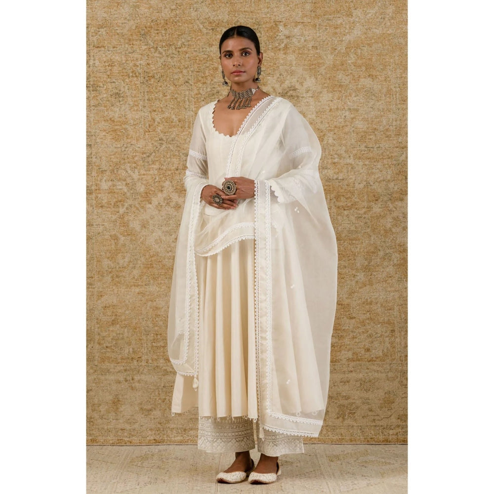 Devnaagri Ivory Chanderi Anarkali and Pant with Dupatta (Set of 3)