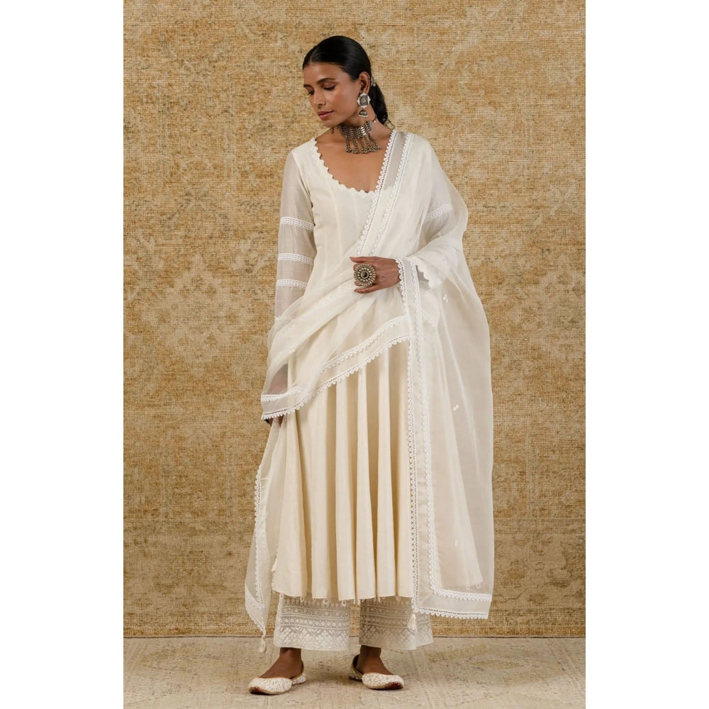 Devnaagri Ivory Chanderi Anarkali and Pant with Dupatta (Set of 3)