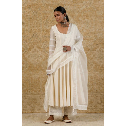 Devnaagri Ivory Chanderi Anarkali and Pant with Dupatta (Set of 3)