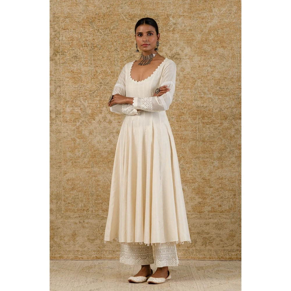 Devnaagri Ivory Chanderi Anarkali and Pant with Dupatta (Set of 3)