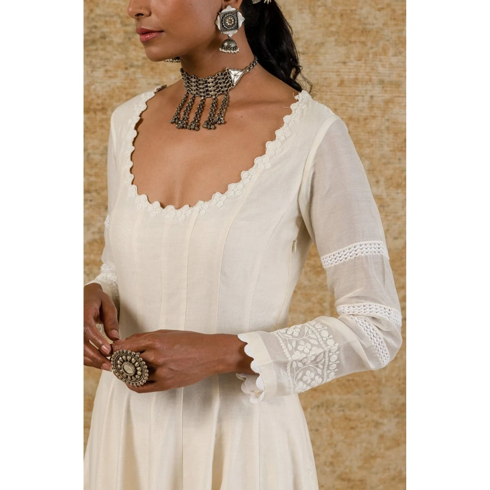 Devnaagri Ivory Chanderi Anarkali and Pant with Dupatta (Set of 3)