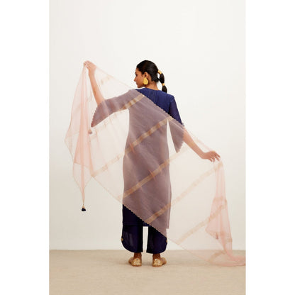 Devnaagri Navy Blue Hand Embroidered Kurta and Palazzo with Dupatta (Set of 3)