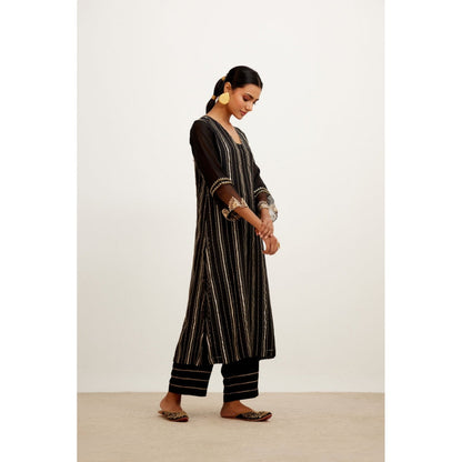 Devnaagri Black Zari Detailed Chanderi Kurta and Palazzo with Dupatta (Set of 3)