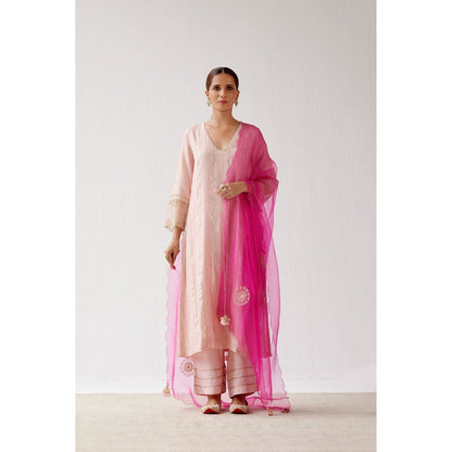 Devnaagri Blush Pink Zari Detailed Chanderi Kurta and Palazzo with Dupatta (Set of 3)