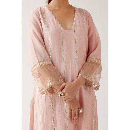 Devnaagri Blush Pink Zari Detailed Chanderi Kurta and Palazzo with Dupatta (Set of 3)