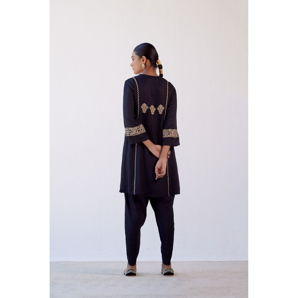 Devnaagri Black Dori Embroidered Kurta and Dhoti with Dupatta (Set of 3)