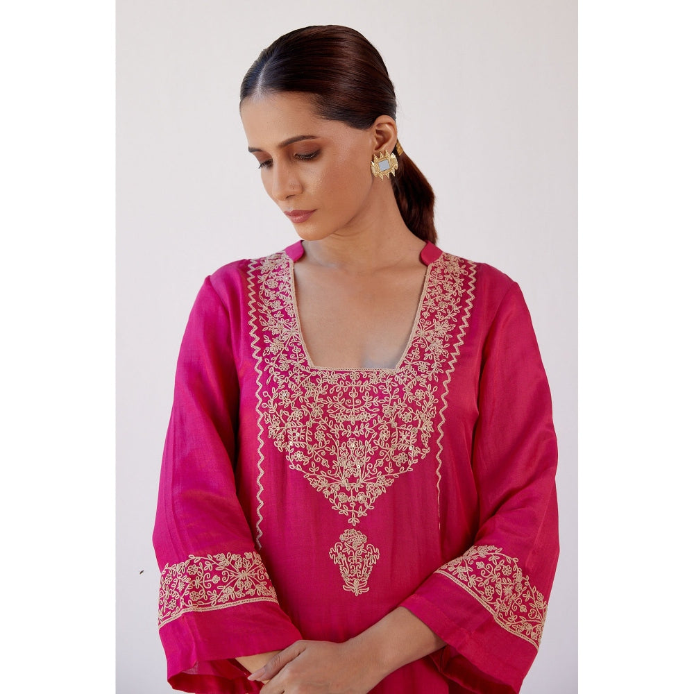 Devnaagri Fuchsia Dori Embroidered Kurta and Dhoti with Dupatta (Set of 3)