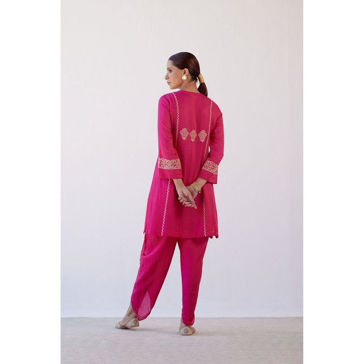 Devnaagri Fuchsia Dori Embroidered Kurta and Dhoti with Dupatta (Set of 3)