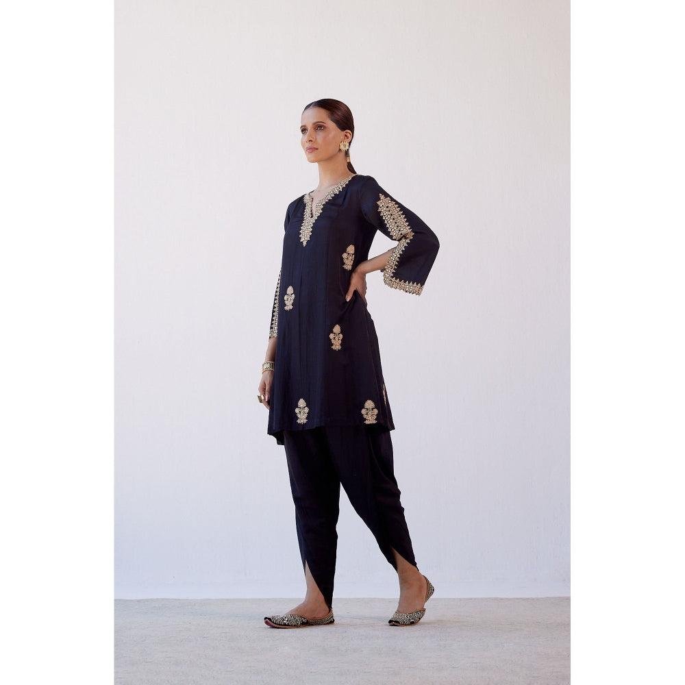 Devnaagri Black Sequins Embroidered Kurta and Dhoti with Dupatta (Set of 3)