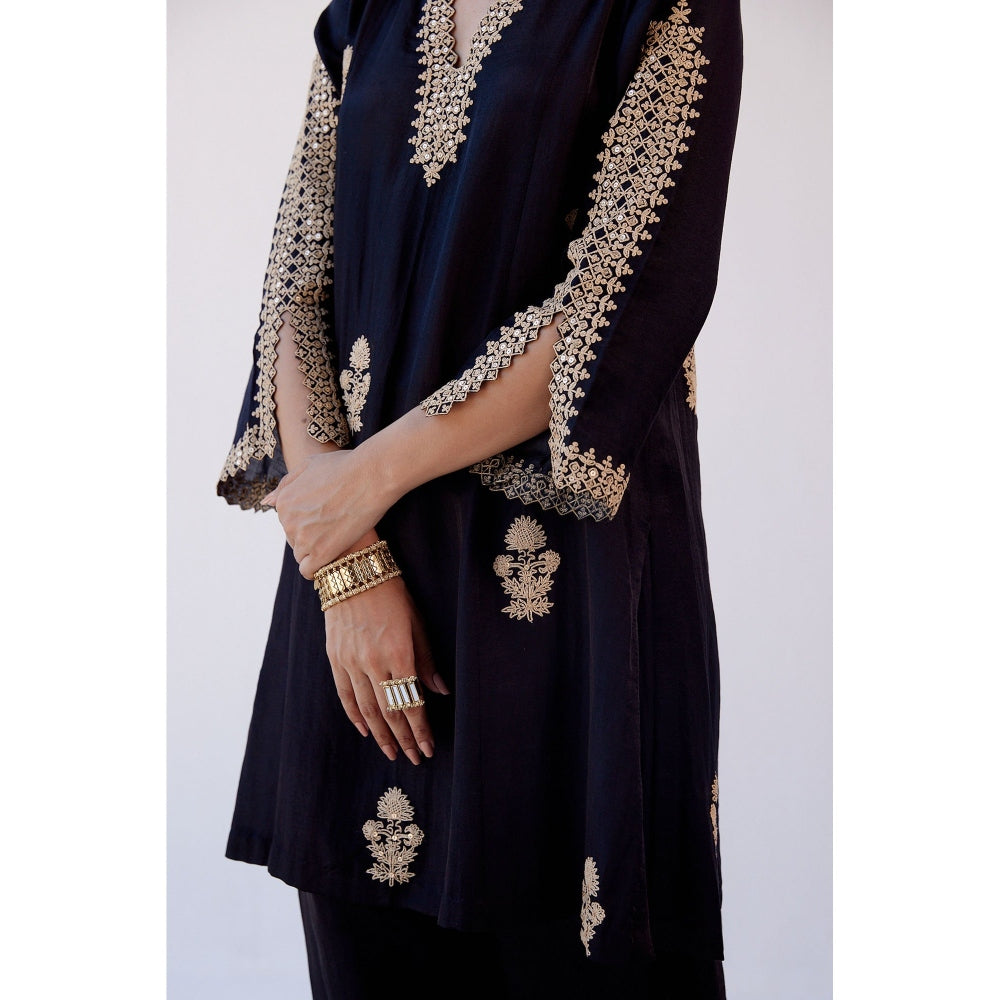 Devnaagri Black Sequins Embroidered Kurta and Dhoti with Dupatta (Set of 3)