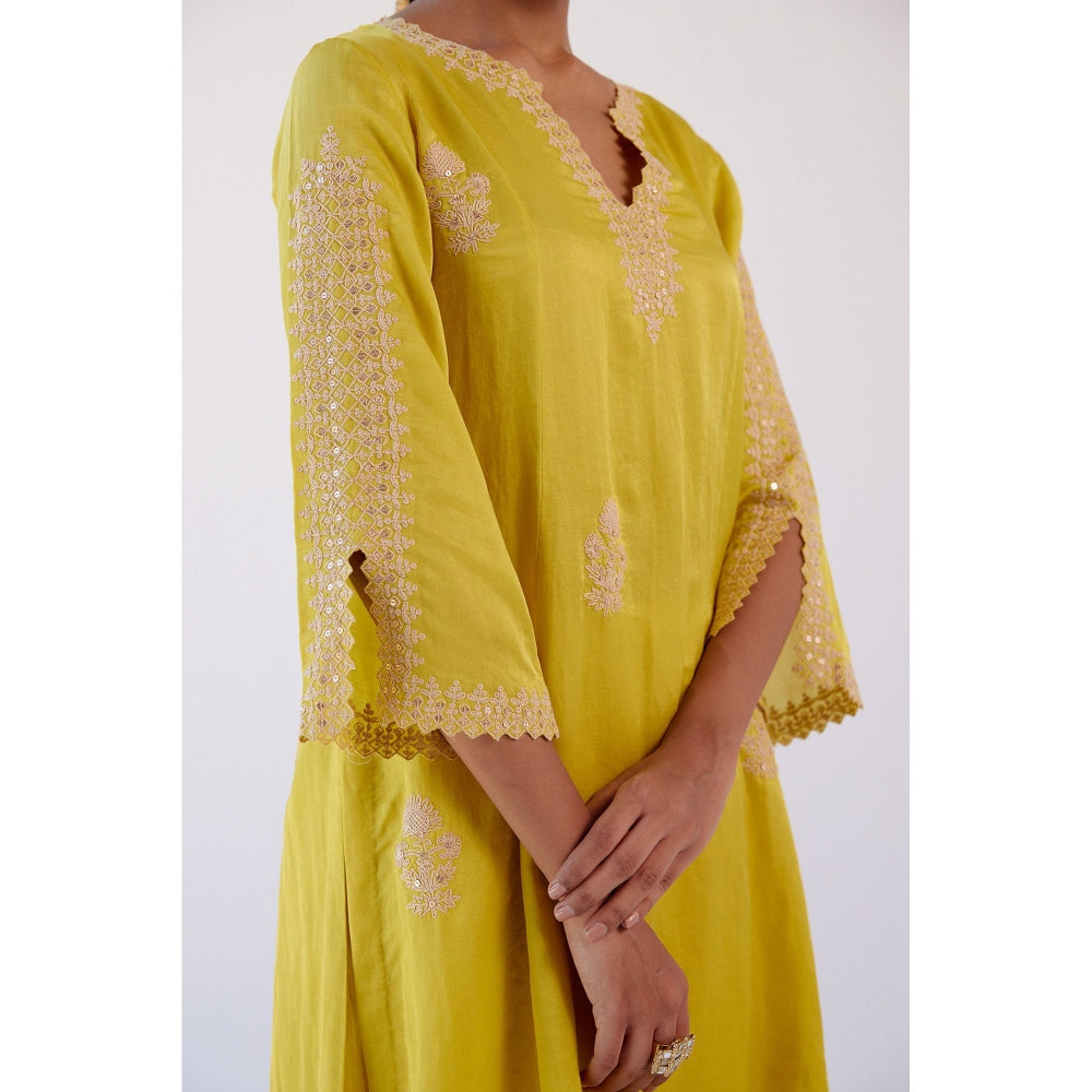 Devnaagri Bright Yellow Sequins Embroidered Kurta and Dhoti with Dupatta (Set of 3)