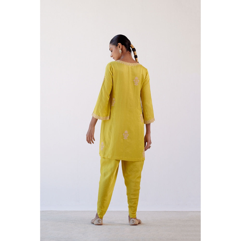 Devnaagri Bright Yellow Sequins Embroidered Kurta and Dhoti with Dupatta (Set of 3)