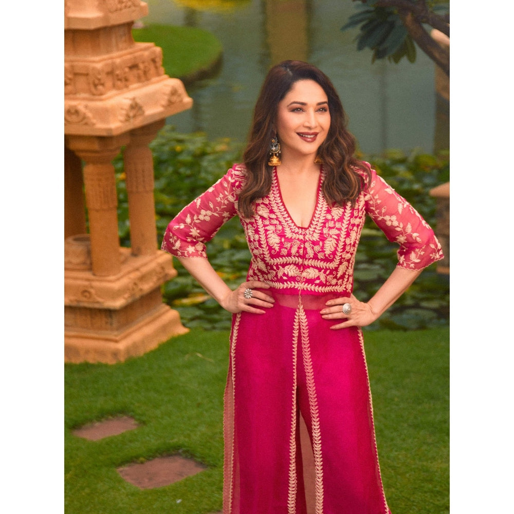 Devnaagri Fuchsia Pink Slit Chanderi Kurta and Palazzo (Set of 2)