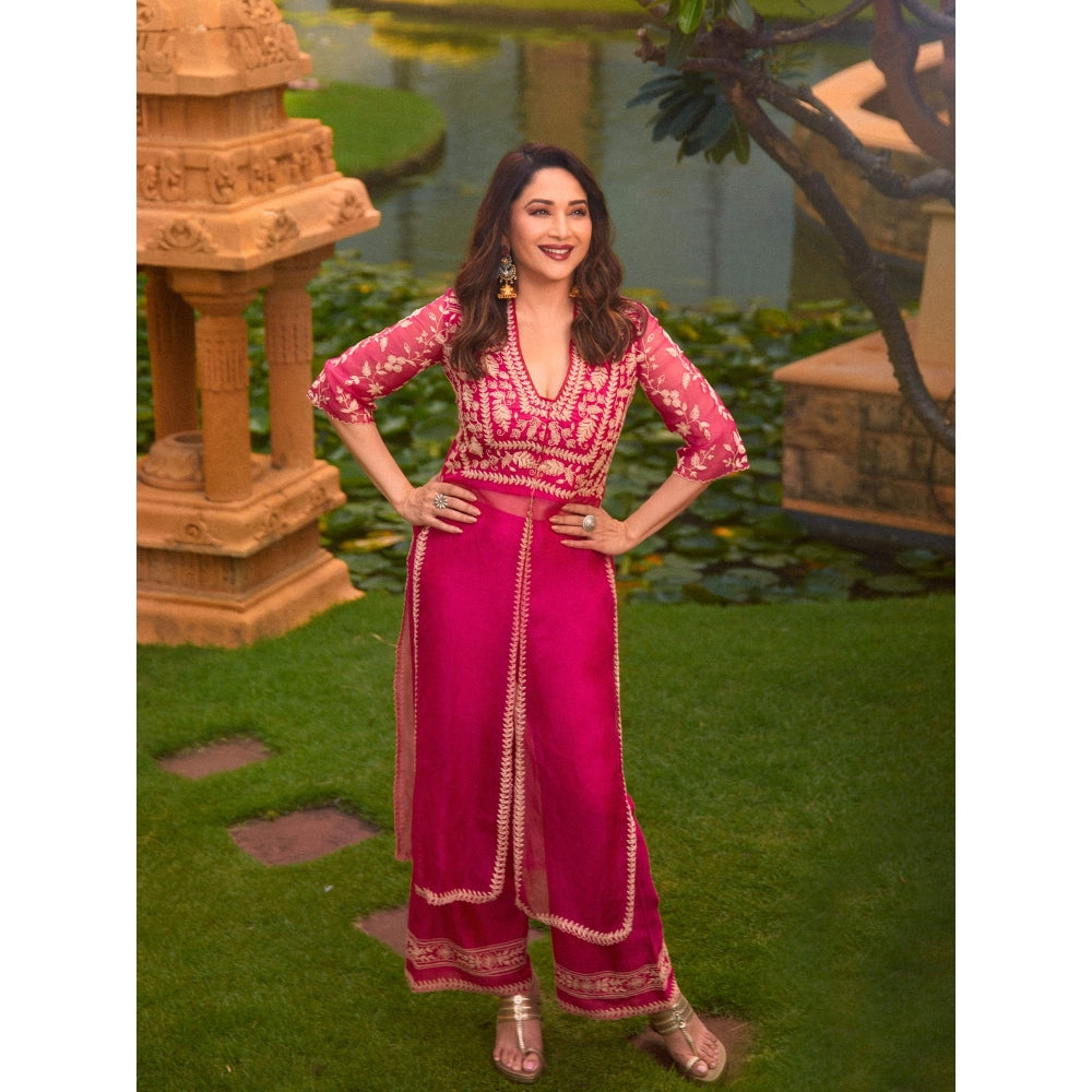 Devnaagri Fuchsia Pink Slit Chanderi Kurta and Palazzo (Set of 2)