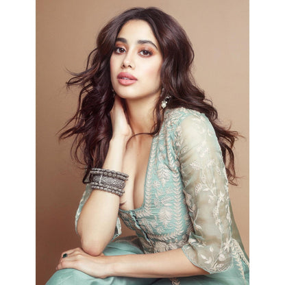 Devnaagri Sage Green Slit Chanderi Kurta and Palazzo (Set of 2)