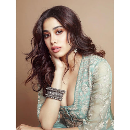 Devnaagri Sage Green Slit Chanderi Kurta and Palazzo (Set of 2)