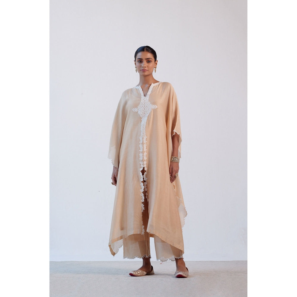 Devnaagri Beige Ivory Chanderi Kaftan and Palazzo (Set of 2)