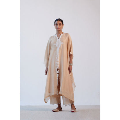 Devnaagri Beige Ivory Chanderi Kaftan and Palazzo (Set of 2)