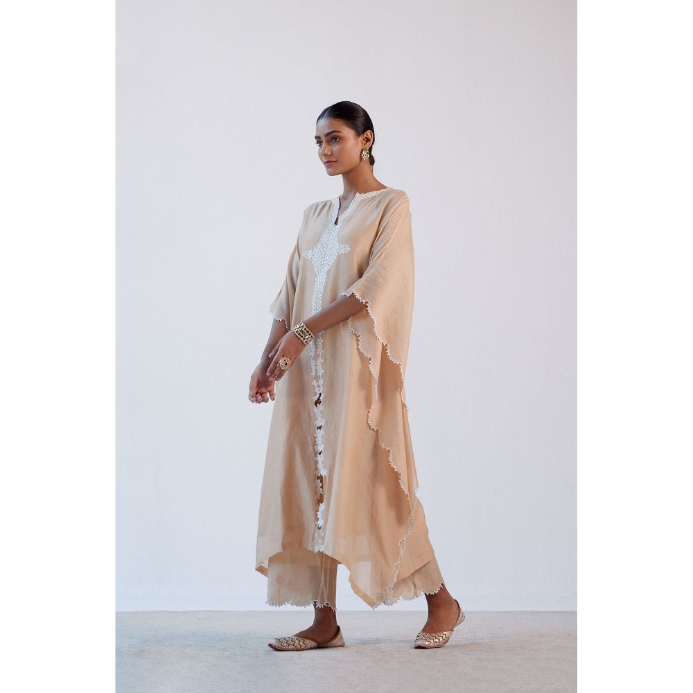 Devnaagri Beige Ivory Chanderi Kaftan and Palazzo (Set of 2)
