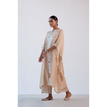 Devnaagri Beige Ivory Chanderi Kaftan and Palazzo (Set of 2)