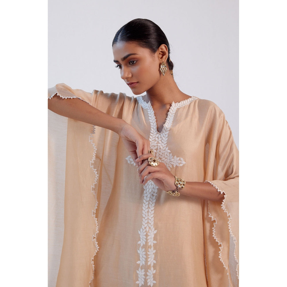 Devnaagri Beige Ivory Chanderi Kaftan and Palazzo (Set of 2)