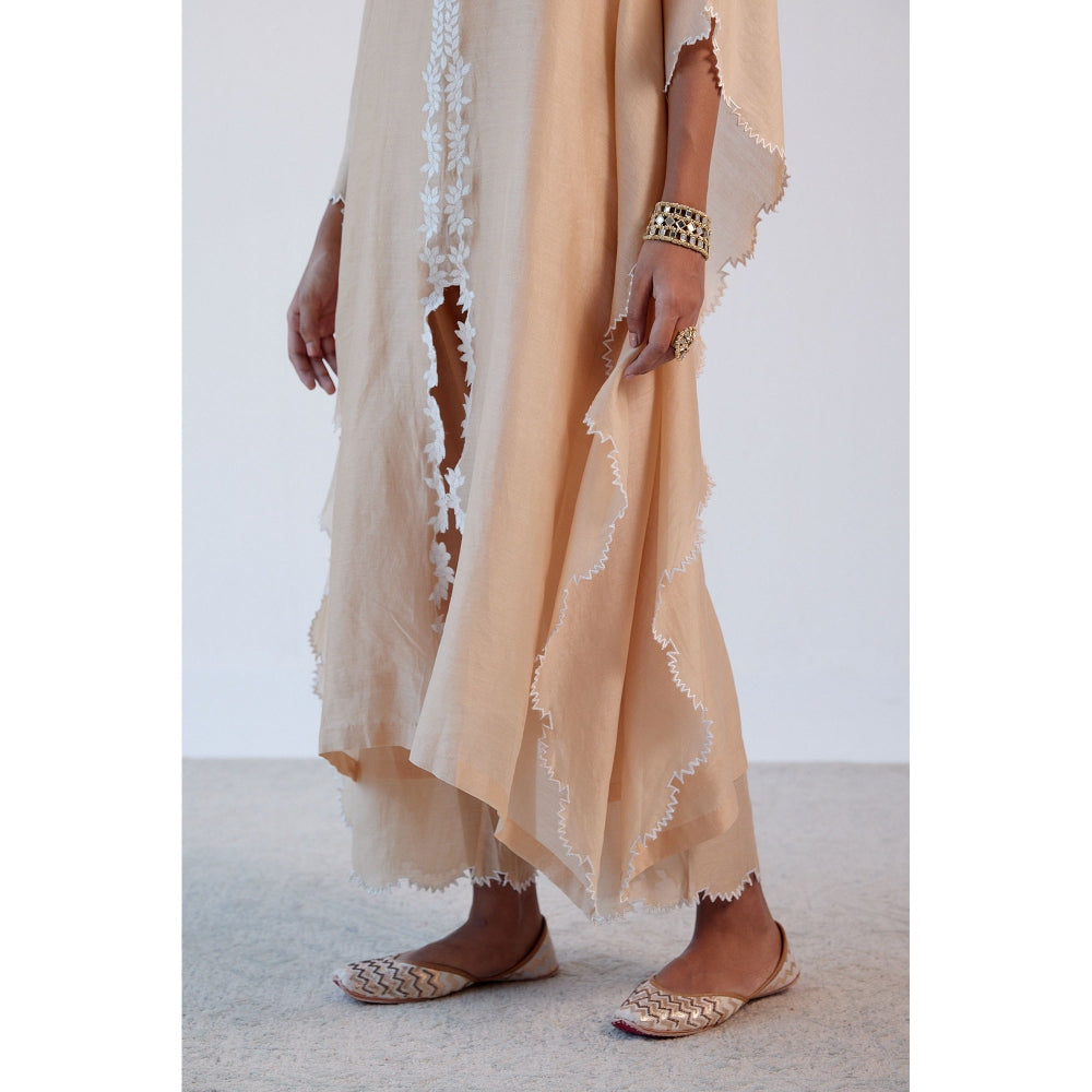 Devnaagri Beige Ivory Chanderi Kaftan and Palazzo (Set of 2)