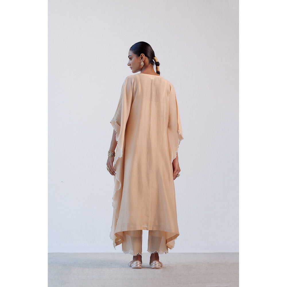 Devnaagri Beige Ivory Chanderi Kaftan and Palazzo (Set of 2)