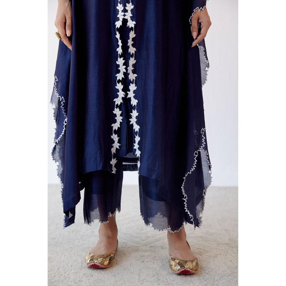 Devnaagri Navy Ivory Chanderi Kaftan and Palazzo (Set of 2)