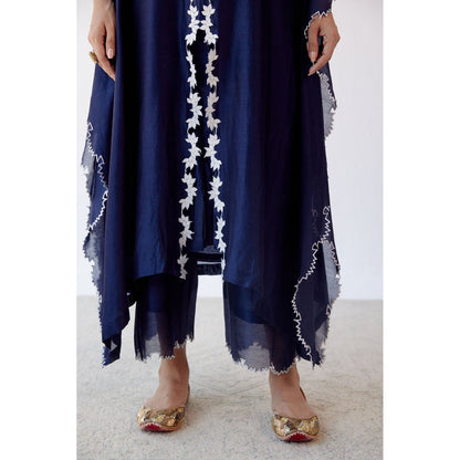 Devnaagri Navy Ivory Chanderi Kaftan and Palazzo (Set of 2)