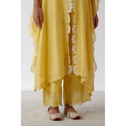 Devnaagri Yellow Ivory Chanderi Kaftan and Palazzo (Set of 2)