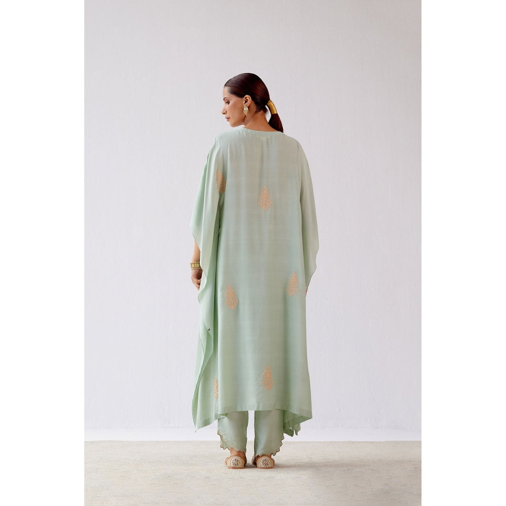 Devnaagri Sage Green Embroidered Kaftan and Palazzo (Set of 2)