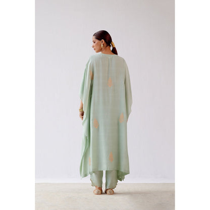 Devnaagri Sage Green Embroidered Kaftan and Palazzo (Set of 2)