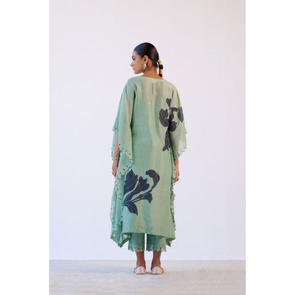 Devnaagri Green Hand Painted Chanderi Kaftan and Palazzo (Set of 2)