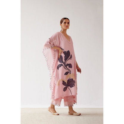 Devnaagri Pink Hand Painted Chanderi Kaftan and Palazzo (Set of 2)